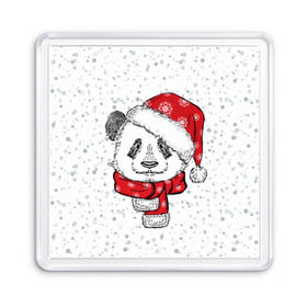 Магнит 55*55 с принтом Панда Санта в Курске, Пластик | Размер: 65*65 мм; Размер печати: 55*55 мм | дед мороз | зима | медведь | праздник | рождество | санта клаус | снег | шапка | шарф