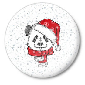 Значок с принтом Панда Санта в Курске,  металл | круглая форма, металлическая застежка в виде булавки | дед мороз | зима | медведь | праздник | рождество | санта клаус | снег | шапка | шарф