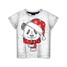 Детская футболка 3D с принтом Панда Санта в Курске, 100% гипоаллергенный полиэфир | прямой крой, круглый вырез горловины, длина до линии бедер, чуть спущенное плечо, ткань немного тянется | Тематика изображения на принте: дед мороз | зима | медведь | праздник | рождество | санта клаус | снег | шапка | шарф