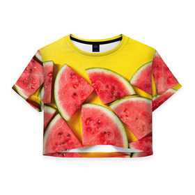 Женская футболка 3D укороченная с принтом арбуз в Курске, 100% полиэстер | круглая горловина, длина футболки до линии талии, рукава с отворотами | berry | food | fruit | health | rest | summer | vegan | vegetarianism | vitamins | watermelon | арбуз | веган | вегетарианство | витамины | еда | здоровье | лето | отдых | фрукты | ягода