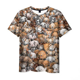 Мужская футболка 3D с принтом Щенки в Курске, 100% полиэфир | прямой крой, круглый вырез горловины, длина до линии бедер | бультерьер | корги | мопс | паттерн | пес | питбуль | породы | собака | собачка | хаски | щенок