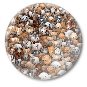 Значок с принтом Щенки в Курске,  металл | круглая форма, металлическая застежка в виде булавки | бультерьер | корги | мопс | паттерн | пес | питбуль | породы | собака | собачка | хаски | щенок