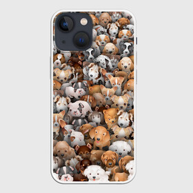 Чехол для iPhone 13 mini с принтом Щенки в Курске,  |  | Тематика изображения на принте: бультерьер | корги | мопс | паттерн | пес | питбуль | породы | собака | собачка | хаски | щенок