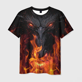 Мужская футболка 3D с принтом Огненный дракон в Курске, 100% полиэфир | прямой крой, круглый вырез горловины, длина до линии бедер | арт | глаза | дракон | огонь | пламя