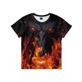 Детская футболка 3D с принтом Огненный дракон в Курске, 100% гипоаллергенный полиэфир | прямой крой, круглый вырез горловины, длина до линии бедер, чуть спущенное плечо, ткань немного тянется | арт | глаза | дракон | огонь | пламя