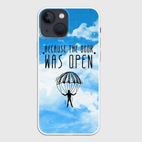 Чехол для iPhone 13 mini с принтом skydive в Курске,  |  | adrenaline | base jumping | extreme | jump | parachute | sky | skydive | адреналин | бейс | бейсджампинг | высота | небо | облака | парашют | полет | прыжок | риск | самолет | свобода | экстрим