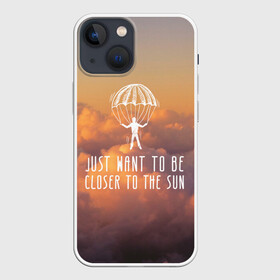Чехол для iPhone 13 mini с принтом skydive в Курске,  |  | adrenaline | base jumping | extreme | jump | parachute | sky | skydive | адреналин | бейс | бейсджампинг | высота | небо | облака | парашют | полет | прыжок | риск | самолет | свобода | экстрим