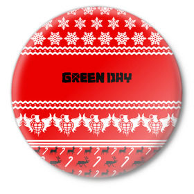 Значок с принтом Праздничный Green Day в Курске,  металл | круглая форма, металлическая застежка в виде булавки | green day | билли джо армстронг | грин дей | зелёный день | майк дёрнт | тре кул