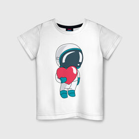 Детская футболка хлопок с принтом Космонавт в Курске, 100% хлопок | круглый вырез горловины, полуприлегающий силуэт, длина до линии бедер | cosmonaut | cosmos | cute | heart | love | космонавт | космос | любовь | мило | сердце