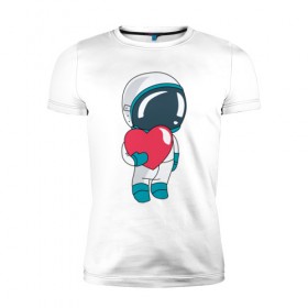 Мужская футболка премиум с принтом Космонавт в Курске, 92% хлопок, 8% лайкра | приталенный силуэт, круглый вырез ворота, длина до линии бедра, короткий рукав | cosmonaut | cosmos | cute | heart | love | космонавт | космос | любовь | мило | сердце