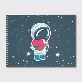 Альбом для рисования с принтом Космонавт в Курске, 100% бумага
 | матовая бумага, плотность 200 мг. | Тематика изображения на принте: cosmonaut | cosmos | cute | heart | love | космонавт | космос | любовь | мило | сердце