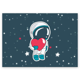 Поздравительная открытка с принтом Космонавт в Курске, 100% бумага | плотность бумаги 280 г/м2, матовая, на обратной стороне линовка и место для марки
 | Тематика изображения на принте: cosmonaut | cosmos | cute | heart | love | космонавт | космос | любовь | мило | сердце
