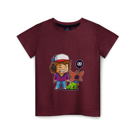 Детская футболка хлопок с принтом Stranger Things в Курске, 100% хлопок | круглый вырез горловины, полуприлегающий силуэт, длина до линии бедер | dustin | stranger things | очень странные дела