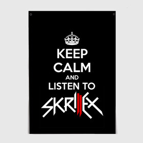 Постер с принтом Skrillex keep calm в Курске, 100% бумага
 | бумага, плотность 150 мг. Матовая, но за счет высокого коэффициента гладкости имеет небольшой блеск и дает на свету блики, но в отличии от глянцевой бумаги не покрыта лаком | dub step | dubstep | keep calm | skrillex | даб степ | дабстеп | диджей | драм энд басс | скрилекс