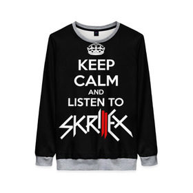 Женский свитшот 3D с принтом Skrillex keep calm в Курске, 100% полиэстер с мягким внутренним слоем | круглый вырез горловины, мягкая резинка на манжетах и поясе, свободная посадка по фигуре | dub step | dubstep | keep calm | skrillex | даб степ | дабстеп | диджей | драм энд басс | скрилекс