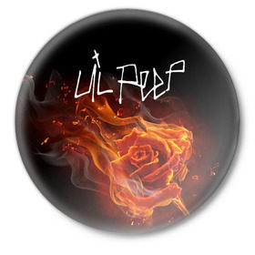 Значок с принтом Надпись LiL PEEP в Курске,  металл | круглая форма, металлическая застежка в виде булавки | lil peep | лил пип | огонь | роза