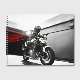 Альбом для рисования с принтом Kawasaki в Курске, 100% бумага
 | матовая бумага, плотность 200 мг. | Тематика изображения на принте: motorbike | motorcycle | race | rider | ryder | speed | yamaha | байк | гонки | гонщик | кавасаки | мото | мотобайк | мотоцикл | райдер | скорость | ямаха