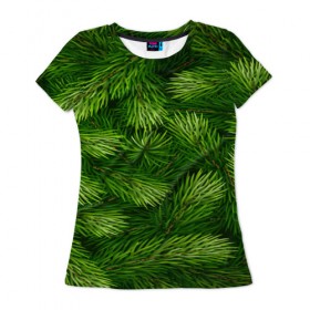 Женская футболка 3D с принтом Ёлочка в Курске, 100% полиэфир ( синтетическое хлопкоподобное полотно) | прямой крой, круглый вырез горловины, длина до линии бедер | веточки | елка | новогодняя ёлка | новый год | природа | рождество | сосна | текстуры | хвойные