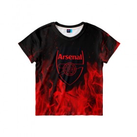 Детская футболка 3D с принтом FC ARSENAL IN FIRE 2018 в Курске, 100% гипоаллергенный полиэфир | прямой крой, круглый вырез горловины, длина до линии бедер, чуть спущенное плечо, ткань немного тянется | 