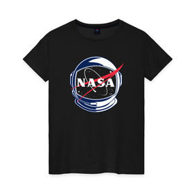 Женская футболка хлопок с принтом NASA в Курске, 100% хлопок | прямой крой, круглый вырез горловины, длина до линии бедер, слегка спущенное плечо | nasa | астронавт | астрофизика | космическое агенство | космонавт | космос | наса | скафандр  | шлем