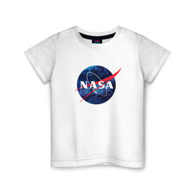 Детская футболка хлопок с принтом NASA в Курске, 100% хлопок | круглый вырез горловины, полуприлегающий силуэт, длина до линии бедер | Тематика изображения на принте: nasa | астронавт | астрофизика | космическое агенство | космонавт | космос | наса | скафандр   | шлем