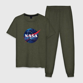 Мужская пижама хлопок с принтом NASA в Курске, 100% хлопок | брюки и футболка прямого кроя, без карманов, на брюках мягкая резинка на поясе и по низу штанин
 | nasa | астронавт | астрофизика | космическое агенство | космонавт | космос | наса | скафандр   | шлем