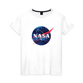 Женская футболка хлопок с принтом NASA в Курске, 100% хлопок | прямой крой, круглый вырез горловины, длина до линии бедер, слегка спущенное плечо | nasa | астронавт | астрофизика | космическое агенство | космонавт | космос | наса | скафандр   | шлем