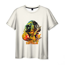 Мужская футболка 3D с принтом Led Zeppelin в Курске, 100% полиэфир | прямой крой, круглый вырез горловины, длина до линии бедер | 