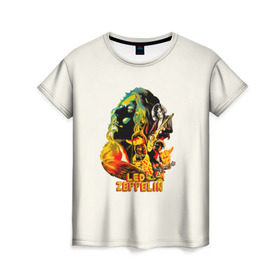 Женская футболка 3D с принтом Led Zeppelin в Курске, 100% полиэфир ( синтетическое хлопкоподобное полотно) | прямой крой, круглый вырез горловины, длина до линии бедер | 