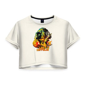 Женская футболка 3D укороченная с принтом Led Zeppelin в Курске, 100% полиэстер | круглая горловина, длина футболки до линии талии, рукава с отворотами | 