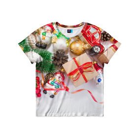 Детская футболка 3D с принтом Наш веселый Новый год в Курске, 100% гипоаллергенный полиэфир | прямой крой, круглый вырез горловины, длина до линии бедер, чуть спущенное плечо, ткань немного тянется | елка | зима | мороз | новый год | снег | снежинки