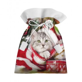 Подарочный 3D мешок с принтом Новогодний котик в Курске, 100% полиэстер | Размер: 29*39 см | елка | зима | кот | котейка | кошка | мороз | новый год | снег