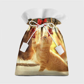 Подарочный 3D мешок с принтом Сюрпризы от Деда Мороза в Курске, 100% полиэстер | Размер: 29*39 см | елка | зима | кот | котейка | кошка | мороз | новый год | снег | снежинки
