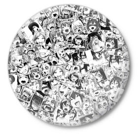Значок с принтом Ahegao в Курске,  металл | круглая форма, металлическая застежка в виде булавки | Тематика изображения на принте: anime | аниме | лицо | паттрен | чернобелый