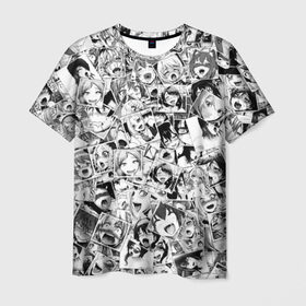 Мужская футболка 3D с принтом Ahegao в Курске, 100% полиэфир | прямой крой, круглый вырез горловины, длина до линии бедер | anime | аниме | лицо | паттрен | чернобелый