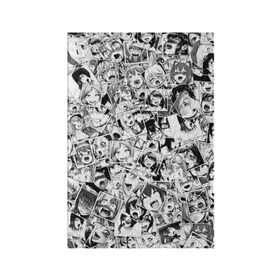 Обложка для паспорта матовая кожа с принтом Ahegao в Курске, натуральная матовая кожа | размер 19,3 х 13,7 см; прозрачные пластиковые крепления | Тематика изображения на принте: anime | аниме | лицо | паттрен | чернобелый
