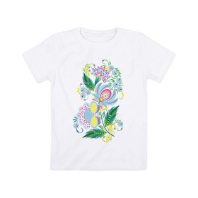 Детская футболка хлопок с принтом Русские мотивы в Курске, 100% хлопок | круглый вырез горловины, полуприлегающий силуэт, длина до линии бедер | узоры | цветы