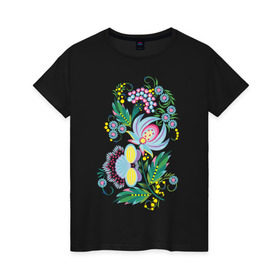 Женская футболка хлопок с принтом Русские мотивы в Курске, 100% хлопок | прямой крой, круглый вырез горловины, длина до линии бедер, слегка спущенное плечо | узоры | цветы