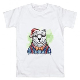 Мужская футболка хлопок с принтом Медведь хипстер в Курске, 100% хлопок | прямой крой, круглый вырез горловины, длина до линии бедер, слегка спущенное плечо. | Тематика изображения на принте: 