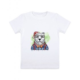 Детская футболка хлопок с принтом Медведь хипстер в Курске, 100% хлопок | круглый вырез горловины, полуприлегающий силуэт, длина до линии бедер | 