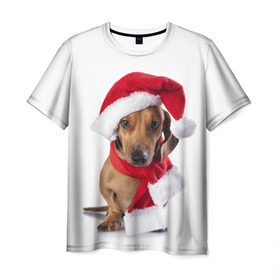 Мужская футболка 3D с принтом Новый год со стилягами в Курске, 100% полиэфир | прямой крой, круглый вырез горловины, длина до линии бедер | елка | зима | мороз | новый год | пес | снег | снежинки | собака