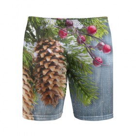 Мужские шорты 3D спортивные с принтом Зимушка-Зима в Курске,  |  | Тематика изображения на принте: елка | зима | мороз | новый год | снег | снежинки | ягода