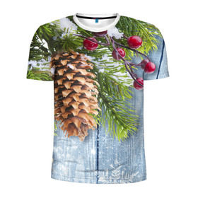 Мужская футболка 3D спортивная с принтом Зимушка-Зима в Курске, 100% полиэстер с улучшенными характеристиками | приталенный силуэт, круглая горловина, широкие плечи, сужается к линии бедра | елка | зима | мороз | новый год | снег | снежинки | ягода