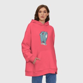 Худи SuperOversize хлопок с принтом Котик в Курске, 70% хлопок, 30% полиэстер, мягкий начес внутри | карман-кенгуру, эластичная резинка на манжетах и по нижней кромке, двухслойный капюшон
 | киса домашние животные | кот | котик | коты | кошка | кошки