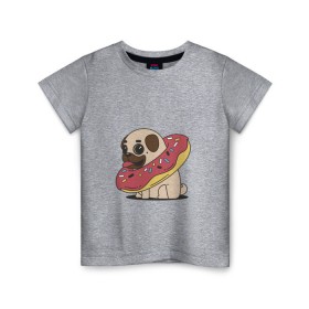 Детская футболка хлопок с принтом Мопс пончик в Курске, 100% хлопок | круглый вырез горловины, полуприлегающий силуэт, длина до линии бедер | мопс | новый год | пончик