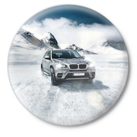Значок с принтом BMW X5 в Курске,  металл | круглая форма, металлическая застежка в виде булавки | auto | race | авто | автомобиль | бмв | бумер | бэха | гонки | марка | машина