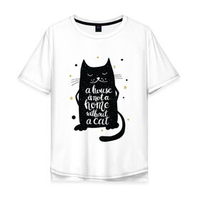 Мужская футболка хлопок Oversize с принтом Black cat в Курске, 100% хлопок | свободный крой, круглый ворот, “спинка” длиннее передней части | 