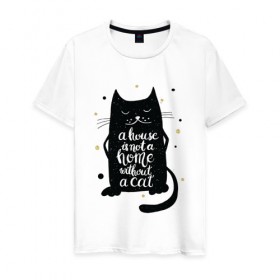 Мужская футболка хлопок с принтом Black cat в Курске, 100% хлопок | прямой крой, круглый вырез горловины, длина до линии бедер, слегка спущенное плечо. | 