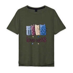 Мужская футболка хлопок Oversize с принтом love cats в Курске, 100% хлопок | свободный крой, круглый ворот, “спинка” длиннее передней части | киса домашние животные | кот | котик | котики | коты | кошка | кошки