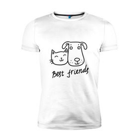 Мужская футболка премиум с принтом Best friends в Курске, 92% хлопок, 8% лайкра | приталенный силуэт, круглый вырез ворота, длина до линии бедра, короткий рукав | киса домашние животные | кот | котик | коты | кошка | кошки